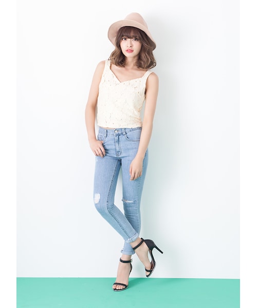 gracegift(グレースギフト)の「韓國紐約街頭小抓破窄管牛仔褲(パンツ・レディース・藍・M/L)」の9枚目の写真