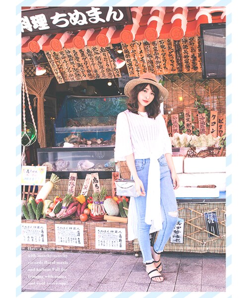 gracegift(グレースギフト)の「韓國紐約街頭小抓破窄管牛仔褲(パンツ・レディース・藍・M/L)」の6枚目の写真