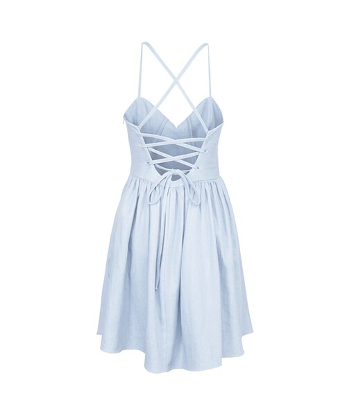 gracegift（グレースギフト）の「韓國俏皮舞伶後交叉綁結牛仔洋裝（その他・レディース・淺藍・F）」の2枚目の写真