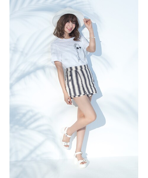 gracegift(グレースギフト)の「韓國俏甜女孩海軍風條紋褲裙(パンツ・レディース・白・S/M)」の6枚目の写真