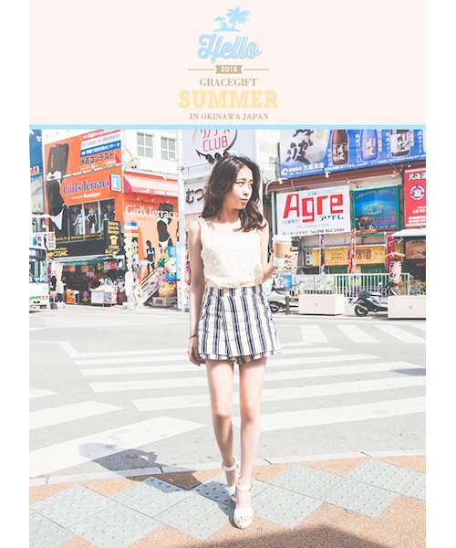 gracegift(グレースギフト)の「韓國俏甜女孩海軍風條紋褲裙(パンツ・レディース・白・S/M)」の8枚目の写真