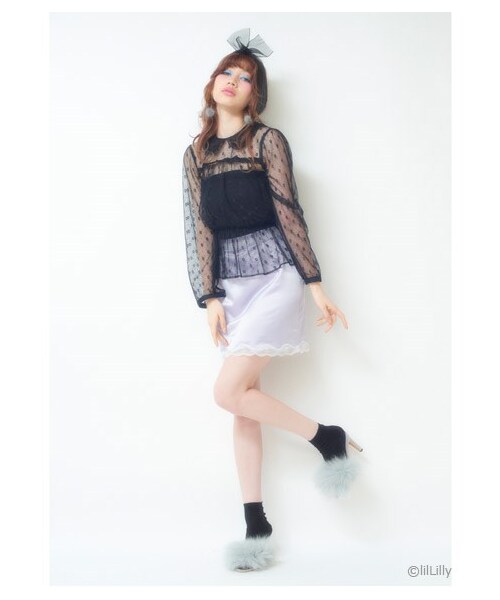 lilLilly(リルリリー)の「レースサテンタイトスカート(スカート・レディース・PINK/PURPLE/NAVY・S/M)」の4枚目の写真