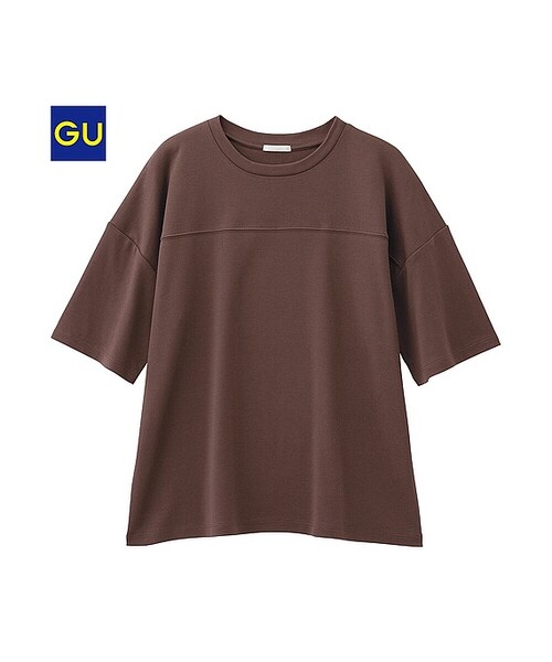GU(ジーユー)の「(GU)ハーフスリーブT(5分袖)(WOMEN ⁄ カットソー・レディース・GREEN/OFF WHITE/DARK BROWN/BEIGE/BLACK・L/M/XL/S)」の4枚目の写真