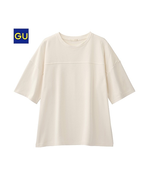 GU(ジーユー)の「(GU)ハーフスリーブT(5分袖)(WOMEN ⁄ カットソー・レディース・GREEN/OFF WHITE/DARK BROWN/BEIGE/BLACK・L/M/XL/S)」の2枚目の写真