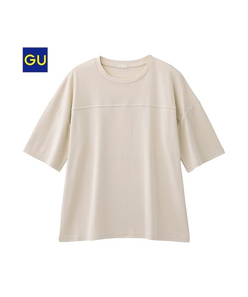 GU(ジーユー)の「(GU)ハーフスリーブT(5分袖)(WOMEN ⁄ カットソー・レディース・GREEN/OFF WHITE/DARK BROWN/BEIGE/BLACK・L/M/XL/S)」の5枚目の写真