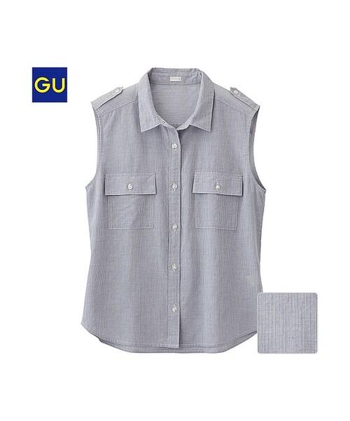 GU（ジーユー）の「（GU）ノースリーブシャツ（WOMEN ⁄ シャツ・ブラウス・レディース・ORANGE/WHITE/NAVY/BLUE・XL/S/M/L）」の3枚目の写真