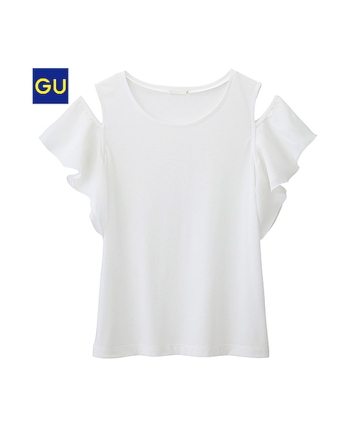 GU（ジーユー）の「（GU）フリルオープンショルダーT（半袖