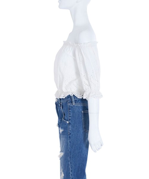 GYDA（ジェイダ）の「コットンレースオフショルTOPS（トップス・レディース・オフホワイト/ブラック/ネイビー・F）」の5枚目の写真