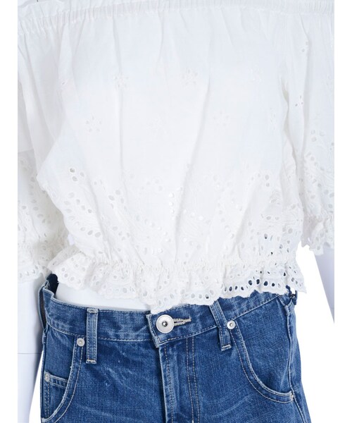 GYDA（ジェイダ）の「コットンレースオフショルTOPS（トップス・レディース・オフホワイト/ブラック/ネイビー・F）」の8枚目の写真