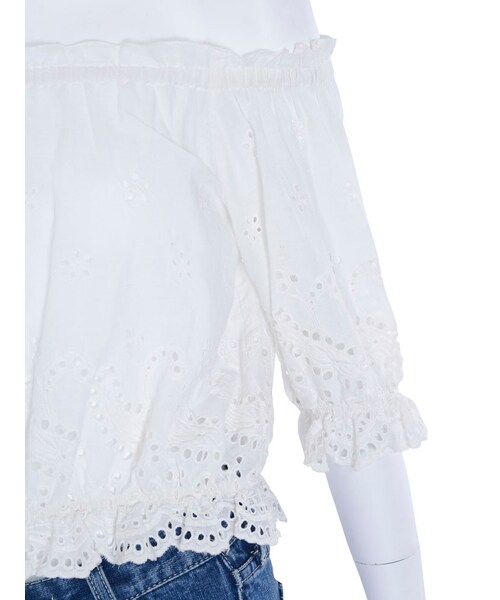 GYDA（ジェイダ）の「コットンレースオフショルTOPS（トップス・レディース・オフホワイト/ブラック/ネイビー・F）」の9枚目の写真