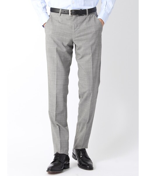 THE SUIT COMPANY(ザ・スーツカンパニー)の「【ウォッシャブル】リネン混ウールストレッチ ハウンドトゥース柄テーパードパンツ(ビジネスカジュアルパンツ・メンズ・グレー系(色柄コード:ER)/ネイビー系(色柄コード:MR)・3L/4L/5L/6L/L/LL/M/S/SS)」の1枚目の写真