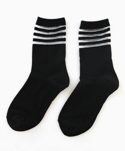 DHOLIC（ディーホリック）の「シースルーラインクルー丈ソックス（ソックス/靴下・レディース・ホワイトA/グレーA/ブラックA/ホワイトB/ブラックB・FREE）」の2枚目の写真