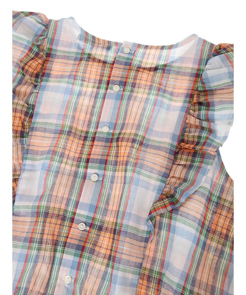 w closet（ダブルクローゼット）の「肩フリル切替チェックトップス（トップス・レディース・オレンジ/サックス/ネイビー・FREE）」の10枚目の写真