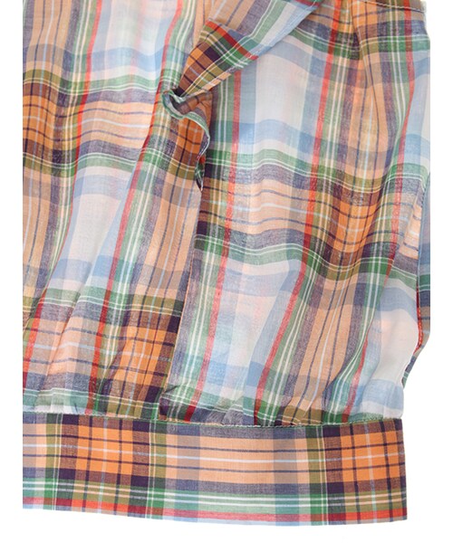 w closet（ダブルクローゼット）の「肩フリル切替チェックトップス（トップス・レディース・オレンジ/サックス/ネイビー・FREE）」の9枚目の写真