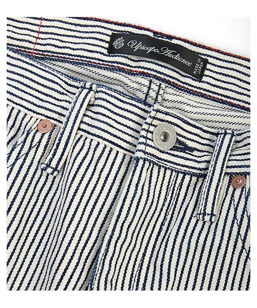 Audience（オーディエンス）の「細條紋丹寧及踝長褲（パンツ・メンズ・白藍）」の2枚目の写真