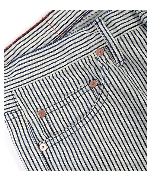 Audience（オーディエンス）の「細條紋丹寧及踝長褲（パンツ・メンズ・白藍）」の3枚目の写真