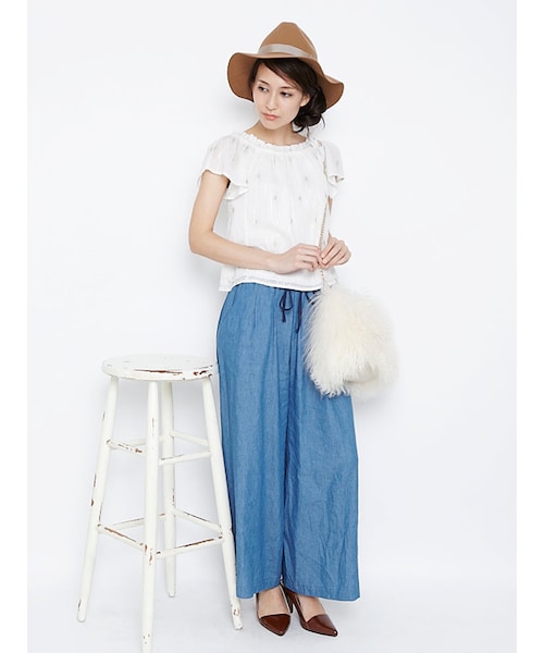 MERCURYDUO(マーキュリーデュオ)の「【BIJ】 ダンガリーワイドパンツ(パンツ・レディース・アイスブルー/ネイビー)」の9枚目の写真
