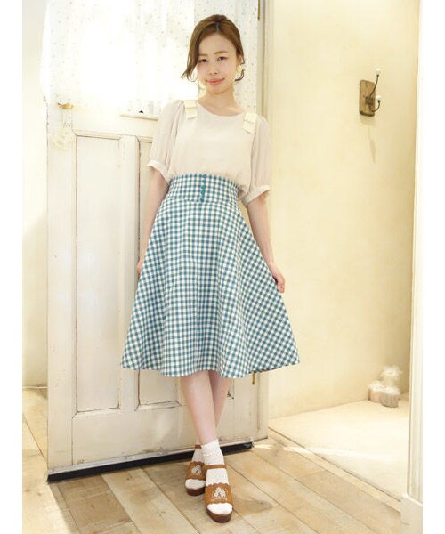 an another angelus(アンアナザーアンジェラス)の「フロント釦ギンガムチェックフレアースカート(スカート・レディース・その他)」の4枚目の写真