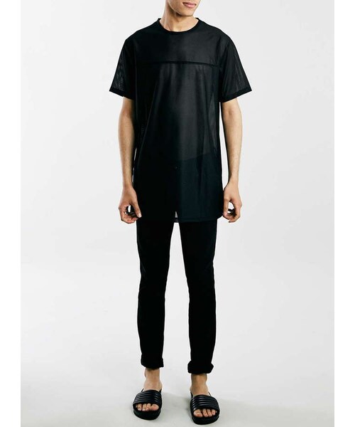 TOPMAN（トップマン）の「Black Mesh Longline T-Shirt（Tシャツ/カットソー・メンズ・Black・XXS/XS/S/M/XL/XXL）」の4枚目の写真