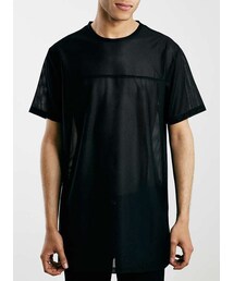 TOPMAN | Black Mesh Longline T-Shirt(Tシャツ/カットソー)