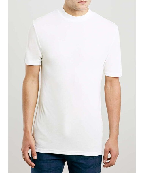 TOPMAN(トップマン)の「Ecru Skinny Fit Rib T-Shirt(Tシャツ/カットソー・メンズ・White・XS/S/M/L/XL)」の1枚目の写真