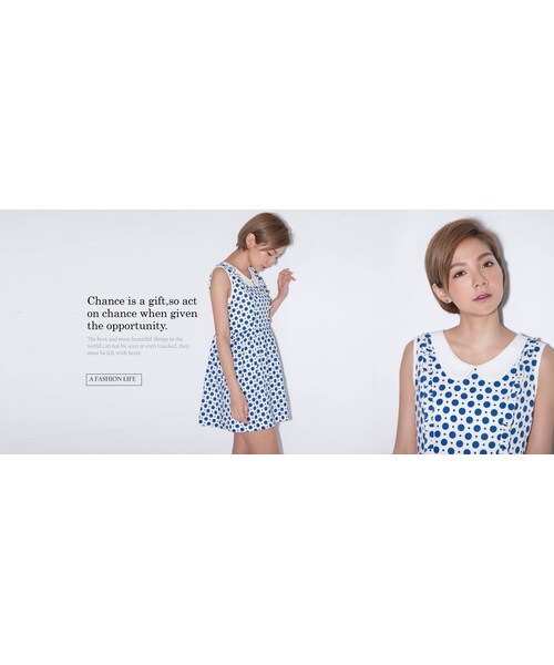 Marjorie（マージョリー）の「盛夏水玉，復古造型領點點小洋裝(2色)（ワンピース/ドレス・レディース・黑/藍・F）」の4枚目の写真