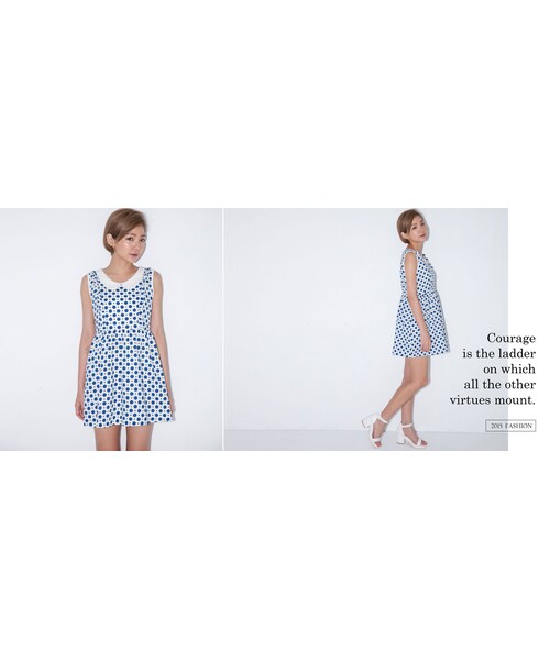 Marjorie（マージョリー）の「盛夏水玉，復古造型領點點小洋裝(2色)（ワンピース/ドレス・レディース・黑/藍・F）」の2枚目の写真