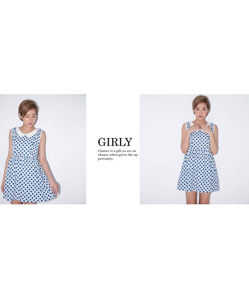 Marjorie（マージョリー）の「盛夏水玉，復古造型領點點小洋裝(2色)（ワンピース/ドレス・レディース・黑/藍・F）」の3枚目の写真