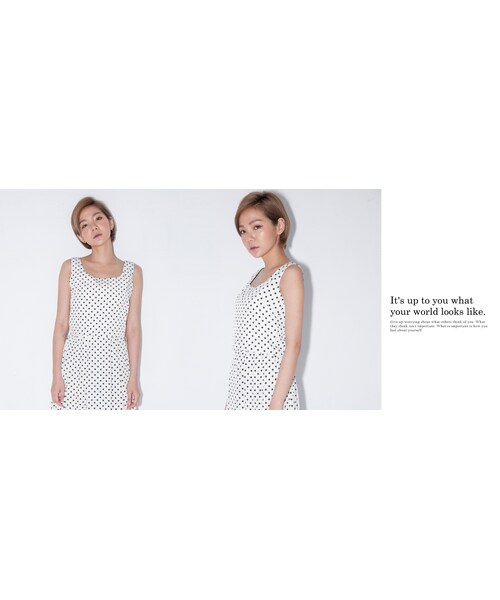 Marjorie（マージョリー）の「點點變奏，微露鎖骨短版上衣（トップス・レディース・白/杏/黑・F）」の8枚目の写真