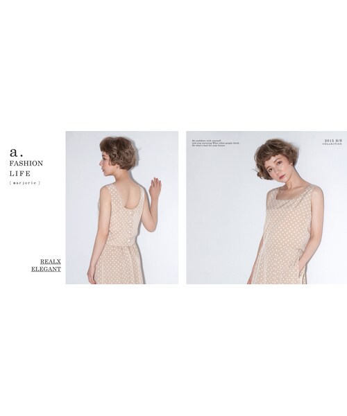 Marjorie（マージョリー）の「點點變奏，微露鎖骨短版上衣（トップス・レディース・白/杏/黑・F）」の6枚目の写真