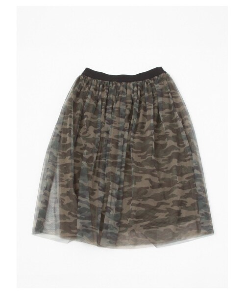 earth music&ecology（アースミュージックアンドエコロジー）の「ウエストラインチュールスカート（スカート・レディース・アイボリー/ライトグレー/カーキ/ネイビー/ストライプ/カモフラージュ・F）」の3枚目の写真