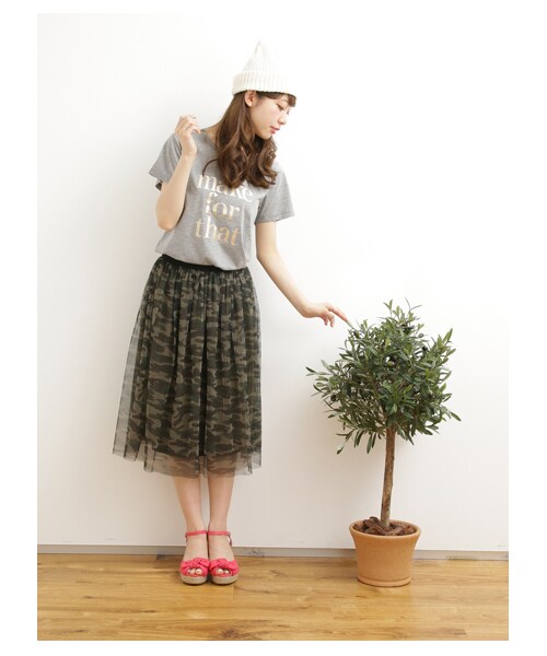earth music&ecology（アースミュージックアンドエコロジー）の「ウエストラインチュールスカート（スカート・レディース・アイボリー/ライトグレー/カーキ/ネイビー/ストライプ/カモフラージュ・F）」の7枚目の写真