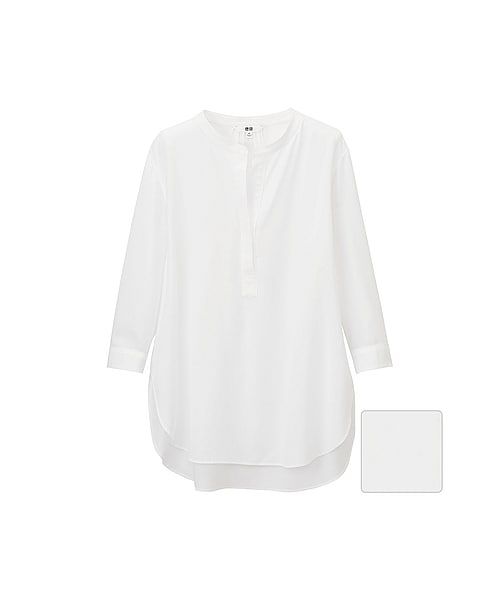 UNIQLO(ユニクロ)の「WOMEN レーヨンエアリースタンドブラウス(7分袖)(シャツ・ブラウス・レディース・NAVY/WHITE/BLACK/GRAY・XXL/XL/3XL/M/L/S)」の2枚目の写真