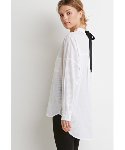 FOREVER 21(フォーエバー トゥエンティーワン)の「FOREVER 21 Ribbon-Back Striped Shirt(シャツ/ブラウス・レディース・White・X-Small/Small/Large)」の5枚目の写真