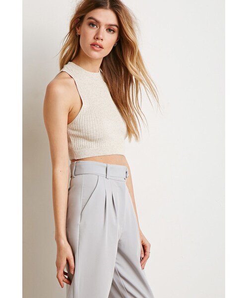 FOREVER 21(フォーエバー トゥエンティーワン)の「FOREVER 21 Ribbed Knit Crop Top(タンクトップ・レディース・Black/Beige・Medium/Large)」の2枚目の写真
