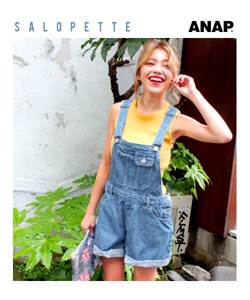 ANAP（アナップ）の「デニムサロペット（オールインワン・サロペット・レディース・ブルー/ケミカルブルー/ホワイト・one size）」の4枚目の写真