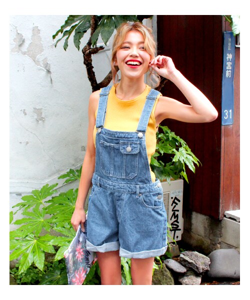 ANAP（アナップ）の「デニムサロペット（オールインワン・サロペット・レディース・ブルー/ケミカルブルー/ホワイト・one size）」の5枚目の写真