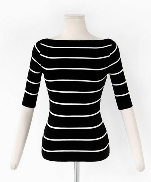 DHOLIC（ディーホリック）の「ボートネックサマーニット（ニット/セーター・レディース・ストライプA/ストライプB/アイボリー/ピンク/ブラック・FREE）」の5枚目の写真