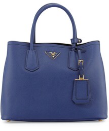 PRADA | Prada Saffiano Cuir Small Double Bag, Dark Blue (Inchiostro)(トートバッグ)