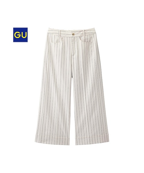 GU(ジーユー)の「(GU)ワイドクロップドパンツ(WOMEN ⁄ ガウチョパンツ・ワイドパンツ・レディース・OFF WHITE/NAVY・S/M/XL/L)」の1枚目の写真