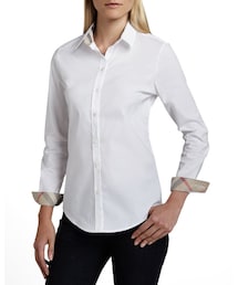 BURBERRY | Burberry Brit Check-Collar Blouse, White(シャツ/ブラウス)