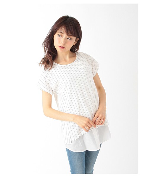 earth music&ecology（アースミュージックアンドエコロジー）の「シャツタンクセットチュニック（トップス・レディース・オフホワイト/杢ライトグレー/ネイビー/ストライプ・F）」の4枚目の写真