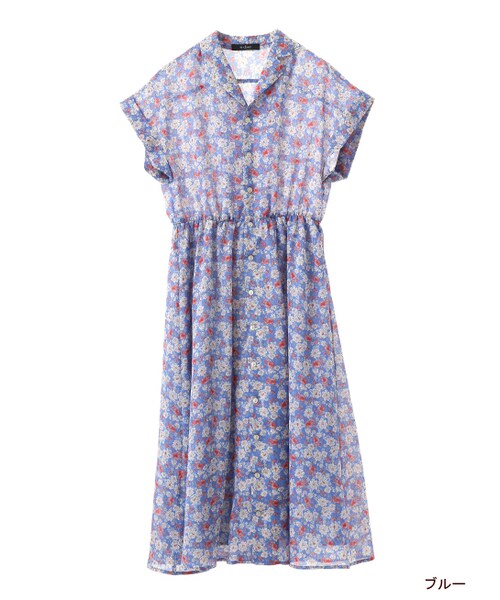 w closet（ダブルクローゼット）の「ヴィンテージ花柄開襟ワンピース（その他・レディース・ブルー/グリーン・FREE）」の2枚目の写真