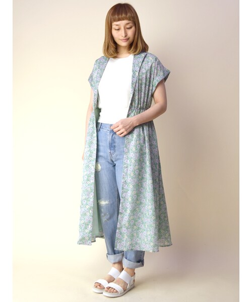 w closet（ダブルクローゼット）の「ヴィンテージ花柄開襟ワンピース（その他・レディース・ブルー/グリーン・FREE）」の11枚目の写真