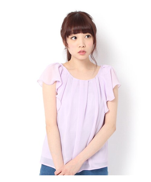 PAGEBOY（ページボーイ）の「ネックレス付きフリルスリーブフレアブラウス（トップス・レディース・オフホワイト/ブラック/クリーム/ライトグリーン/ネイビー/ラベンダー）」の15枚目の写真