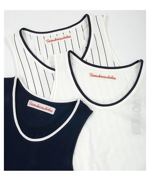 VOTE MAKE NEW CLOTHES(ボートメイクニュークローズ)の「VOTE TANK背心(その他・メンズ・白/海軍藍)」の2枚目の写真