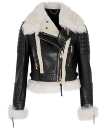 BURBERRY バーバリー の Cropped shearling-trimmed leather biker jacket Burberry Prorsum