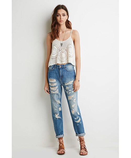 FOREVER 21（フォーエバー トゥエンティーワン）の「FOREVER 21 Distressed Boyfriend Jeans（デニムパンツ・レディース・Blue・26/27/28/29/30/31）」の4枚目の写真