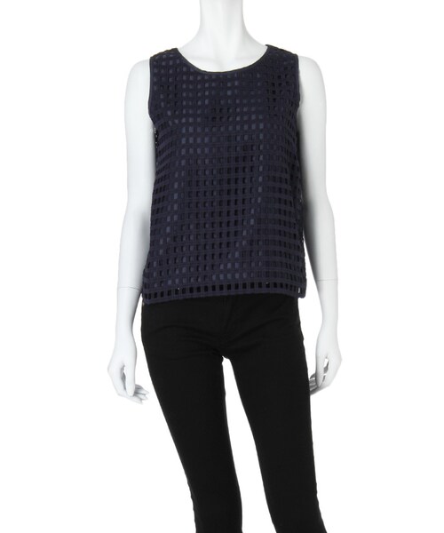 MERCURYDUO（マーキュリーデュオ）の「【DUO】 格子レースタンクブラウス（トップス・レディース・オフホワイト/ライトイエロー/ネイビー/ラベンダー・F）」の4枚目の写真