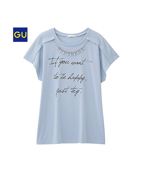 GU（ジーユー）の「（GU）ビジューグラフィックＴ（半袖）Ｃ（WOMEN ⁄ グラフィックＴシャツ・レディース・NATURAL/OFF WHITE/NAVY/BLUE・XL/S/L/M）」の4枚目の写真